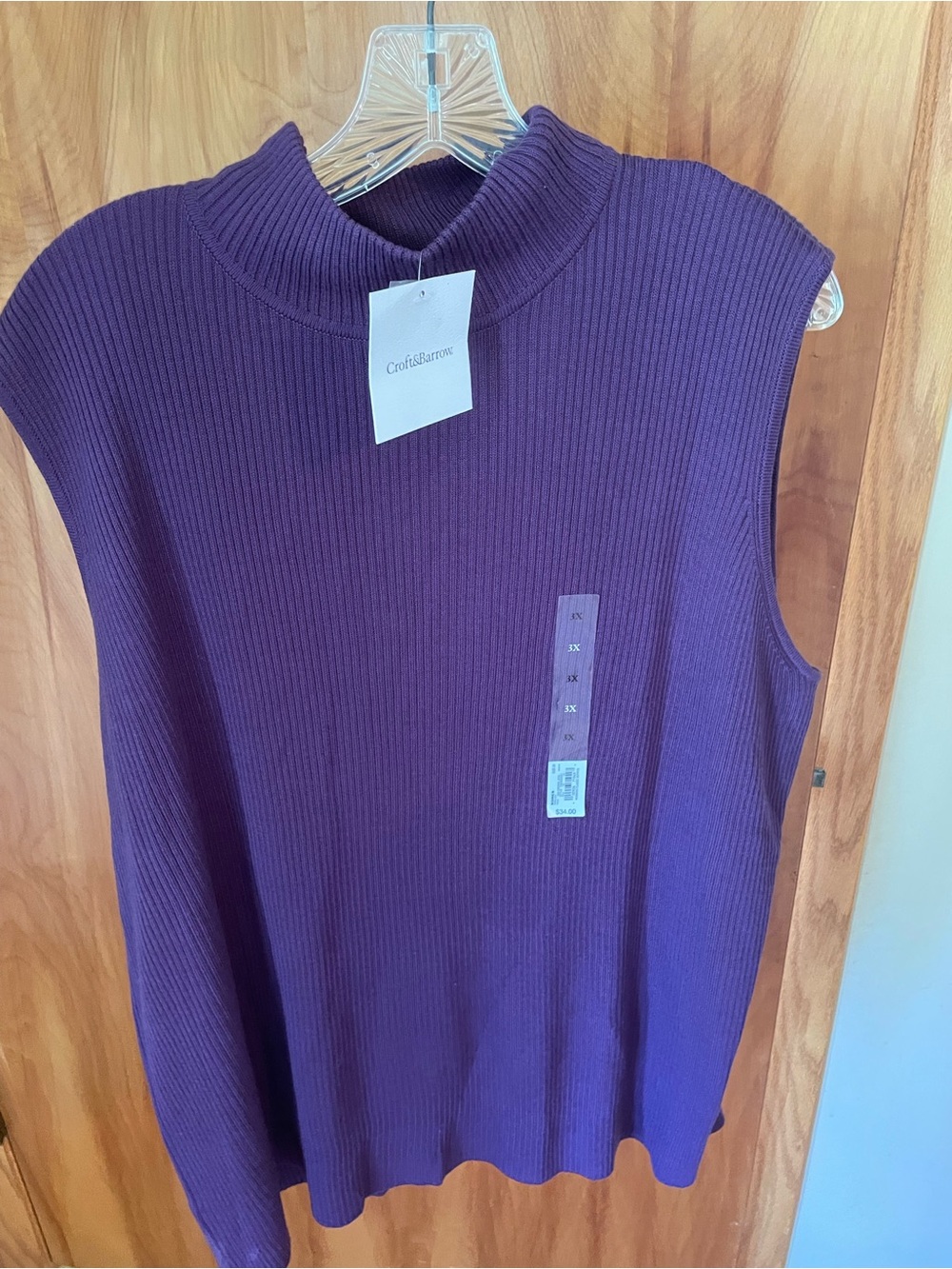 Croft & Barrow Women's Sleeveless Ribbed Mock Neck Top - Purple